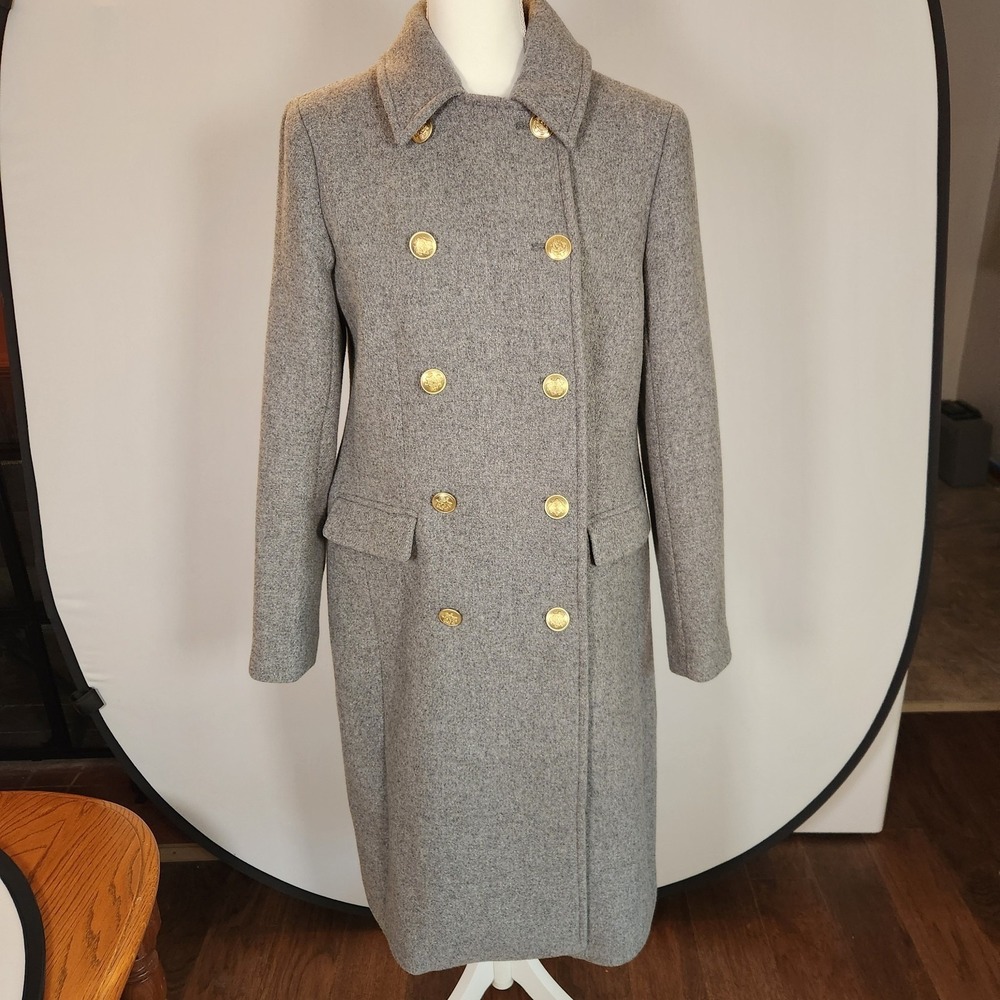 J Crew Wool Nello Gori Italian Stadium Cloth Grey Full Length Peacoat Size 6 T